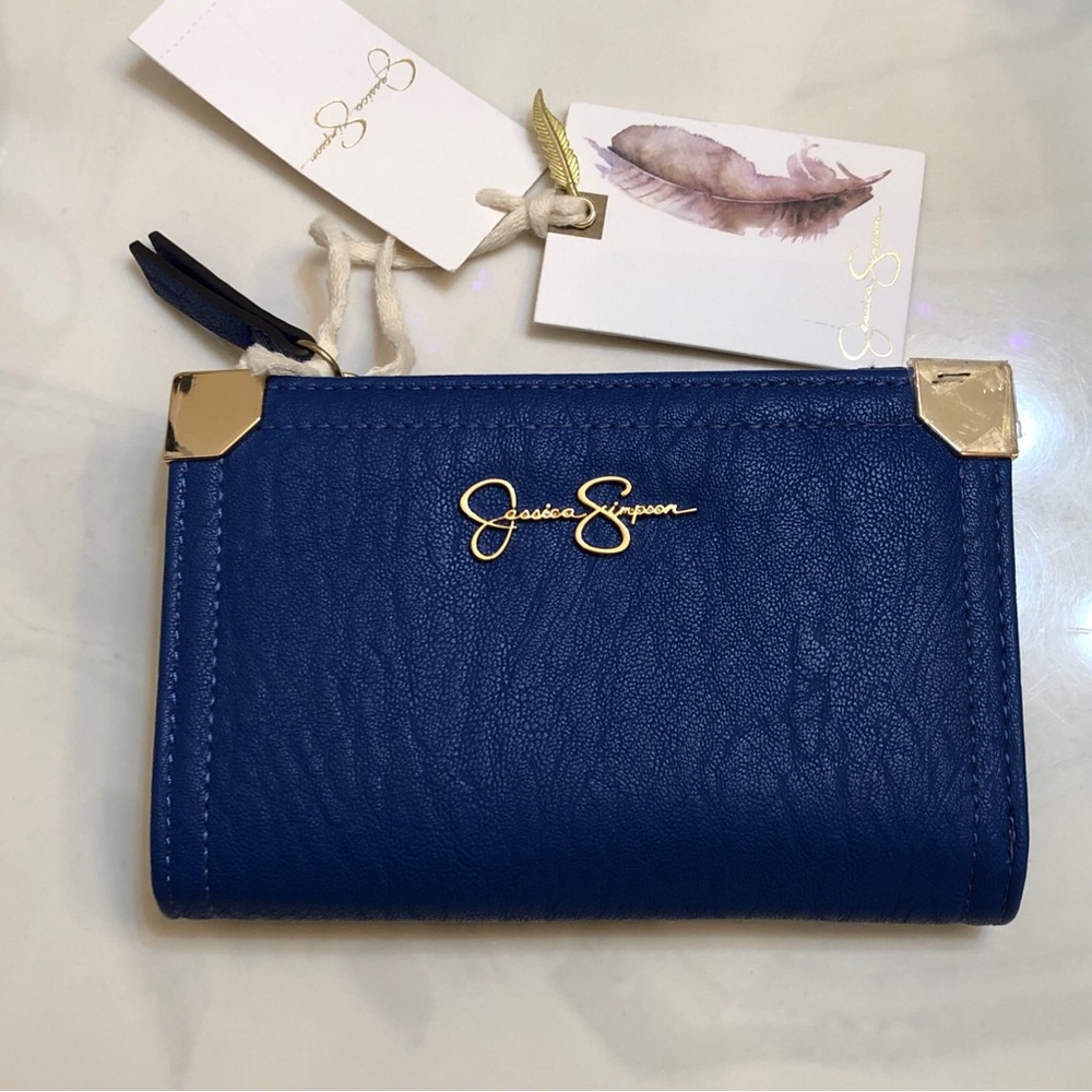 Jessica Simpson Small Fran Center Divider Faux Leather Wallet Blue Lapis NWT